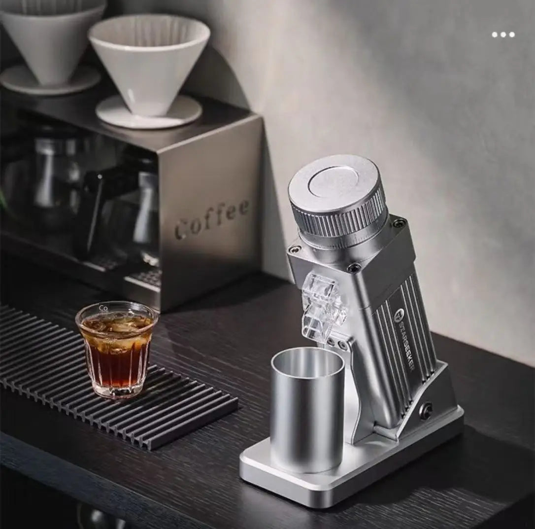 Explorer E55 Pro Electric Coffee Grinder - Household Espresso Small Titanium-Plated Conical Burr for Pour Over