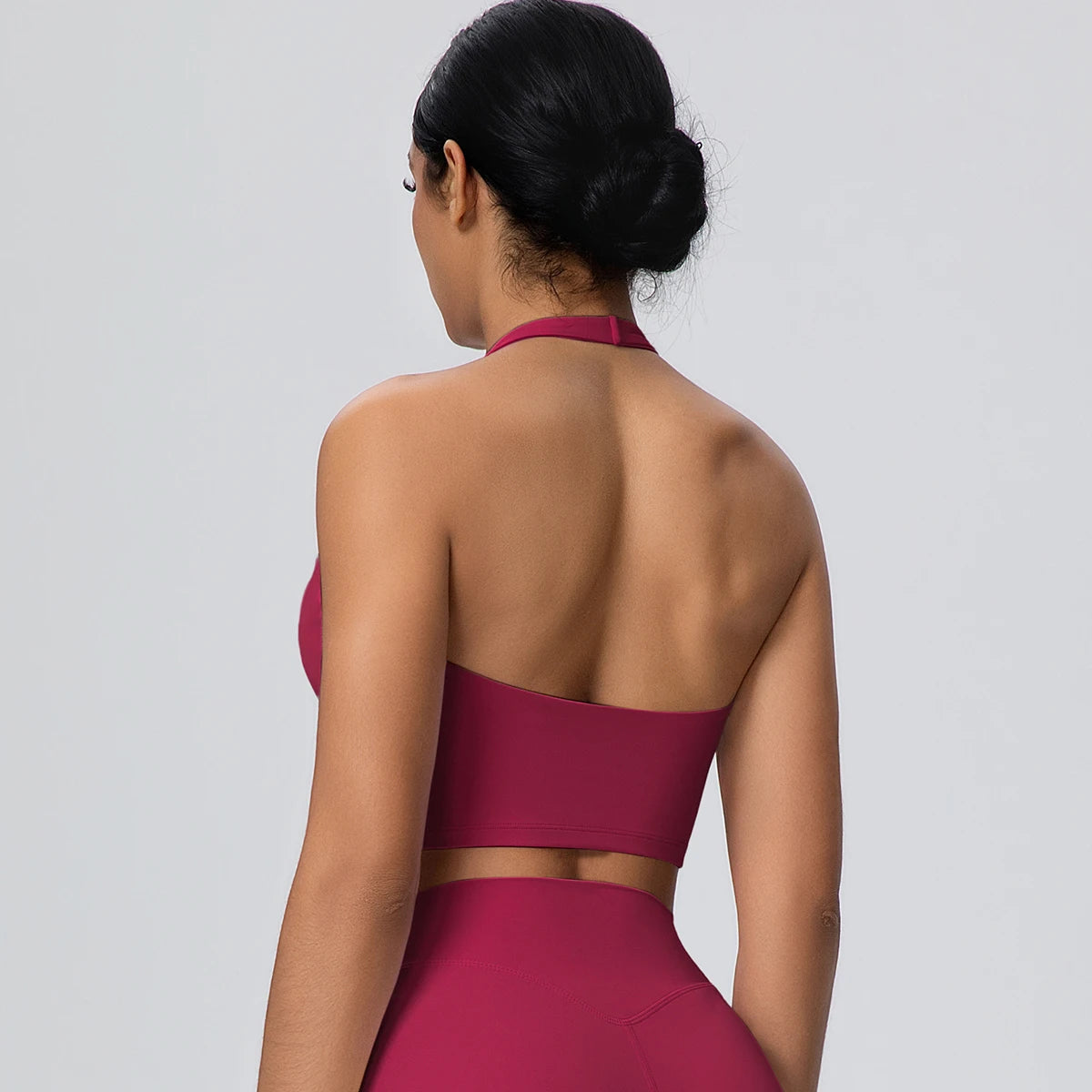 Woman Solid Color Sexy Neck Strap Bra Yoga Underwear With Chest Pad Backless Gather Shockproof Gym Workout Top Sports Yoga Bra