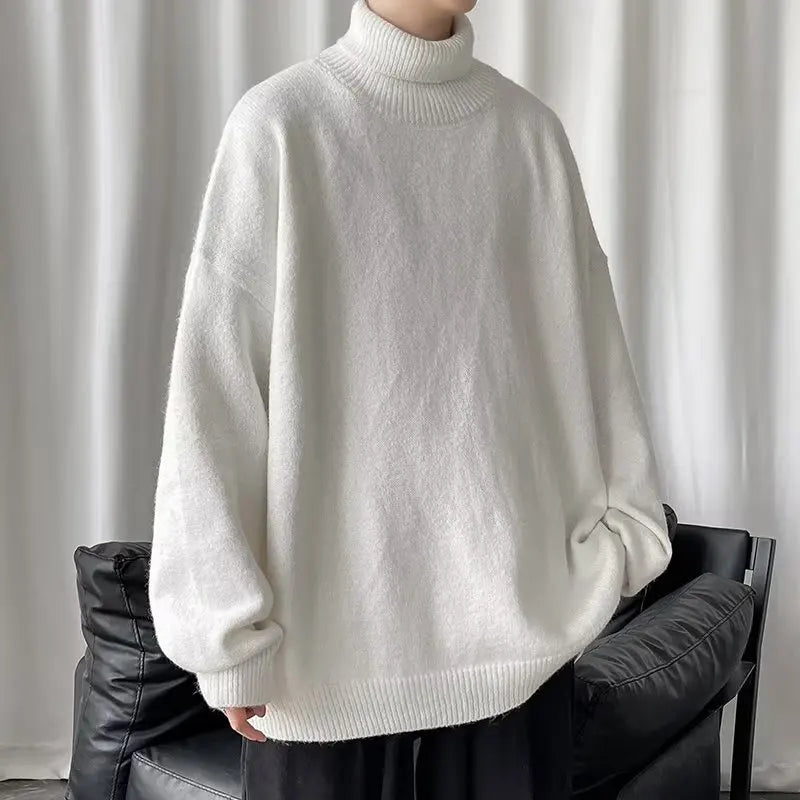 2026 New Autumn Men Turtle Neck Sweater Unisex Casual Loose Fit Trendy Knitted Top Pullovers Outwear Clothing Oversized M-3XL