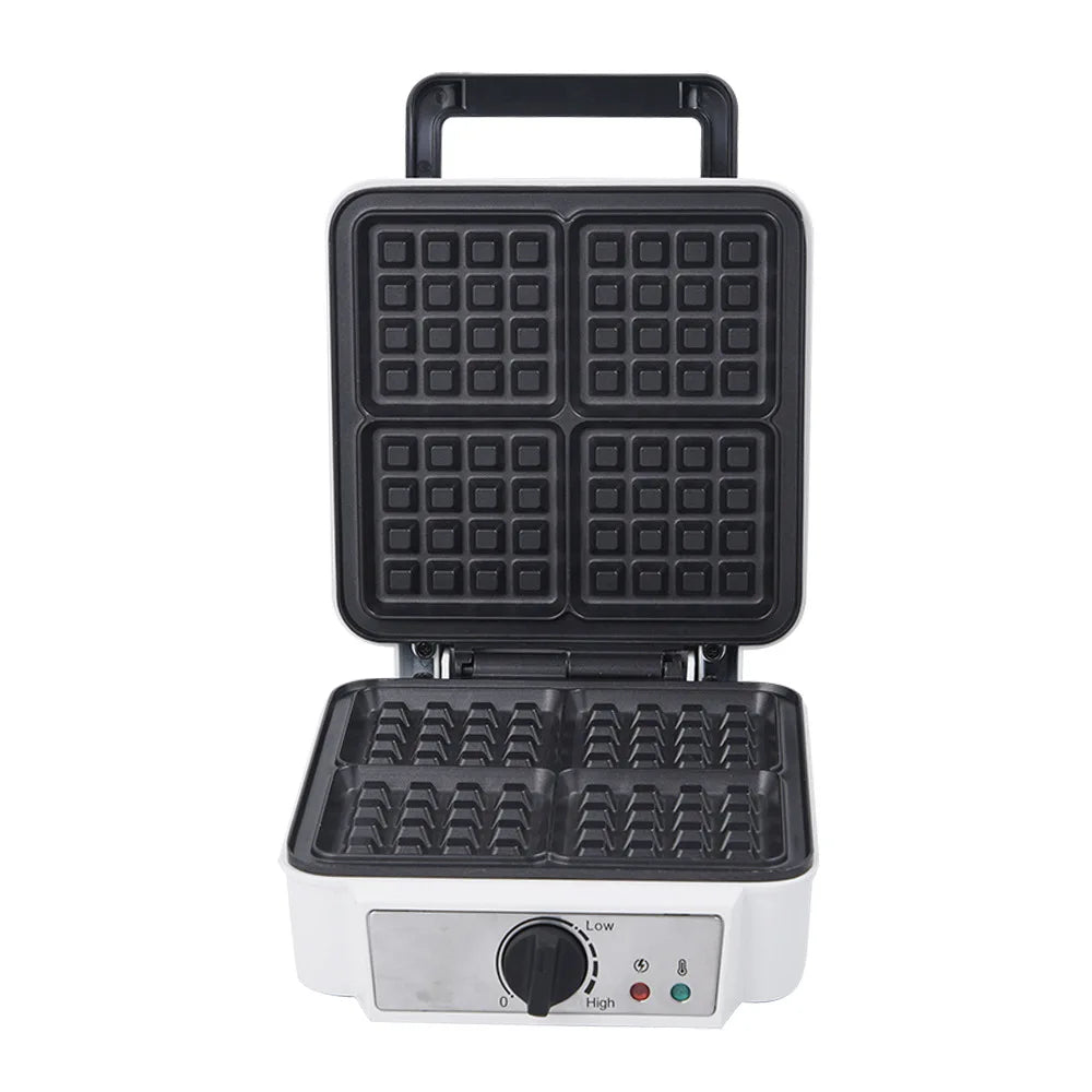 Custom OEM 1200w 4-piece non-stick square stainless steel Belgian waffle maker for breakfast at home
