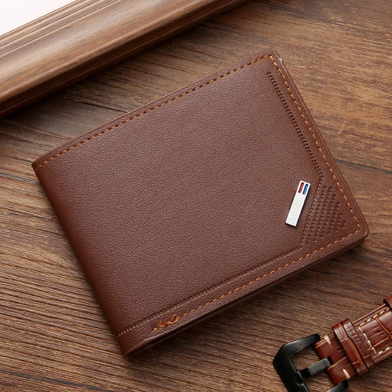 Men's Wallet Mens Short Wallet Youth Fashion Horizontal Soft Leather Business Wallet Credit ID Card Holder Wallet Billfold Purse