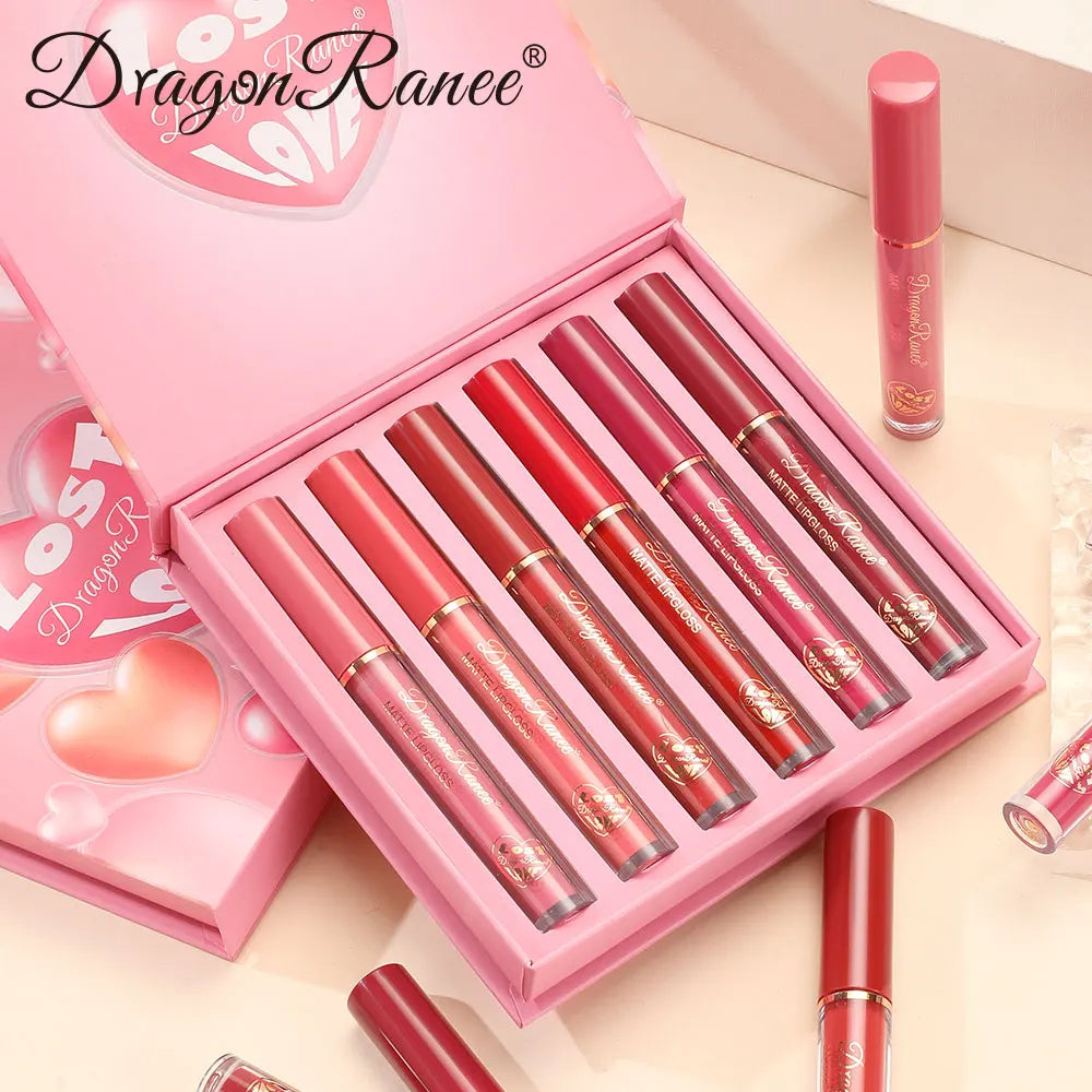 Set of Six Lip Glazes, Matte and Fine Texture, Easy to Apply, Non-Stick, Waterproof and Sweat-Proof, Versatile for Daily Use, Lip Gloss and Lipstick Set
