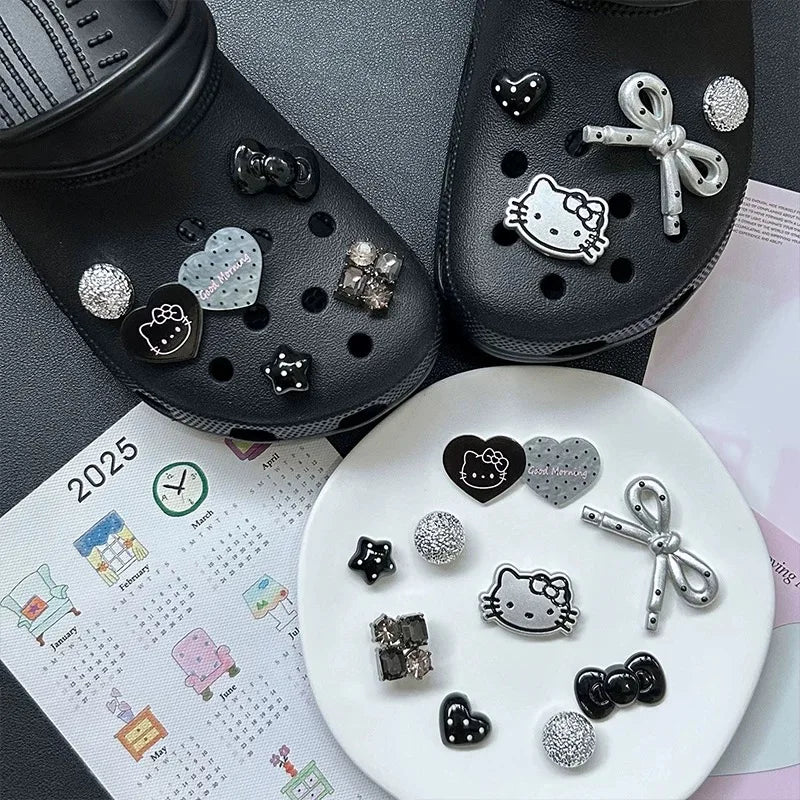 Sophisticated Black Hello Kitty Shoe Charms Cute Detachable DIY Accessories for Clogs Sandals Christmas Holiday Gifts Women Girl