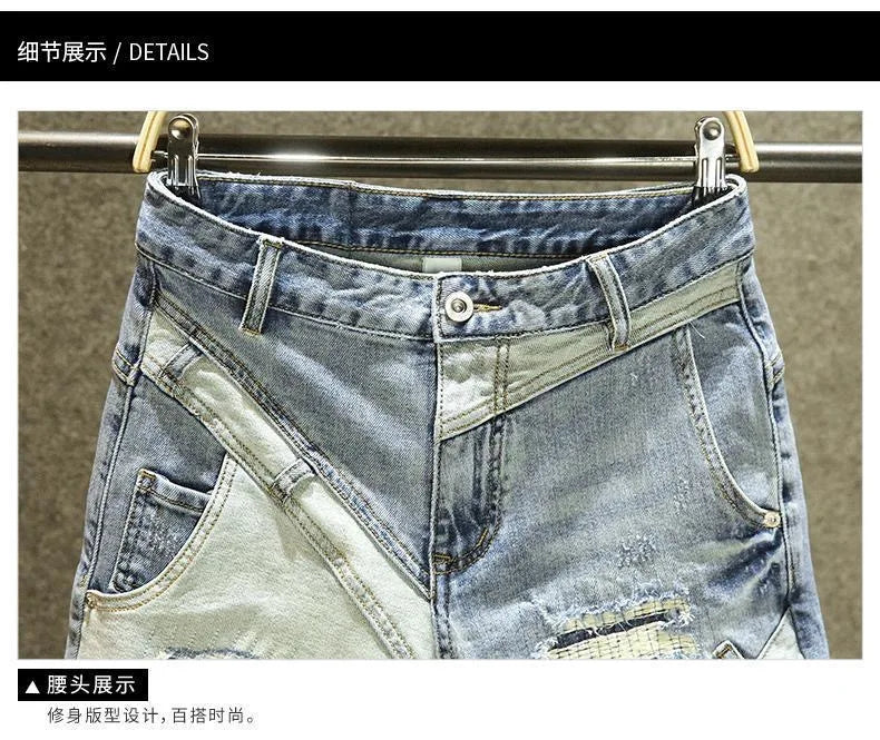 Summer New Fashion Trend Straight Leg American Retro Jeans Men's Casual Loose Sports Plus Large Size High-Quality Denim Shorts