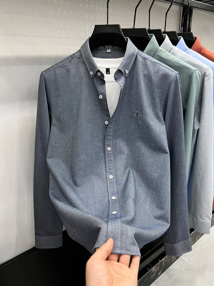 Luxury brand golf embroidered men's long sleeved shirt made 100% pure cotton comfortable and casual 2024 autumn new men's top