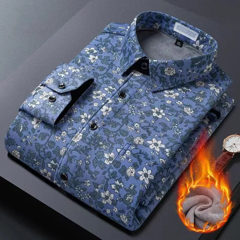 2025 spring shirts flower design high quality thicken casual mens shirt,autumn smart casual shirt men,size M-5XL KCY019