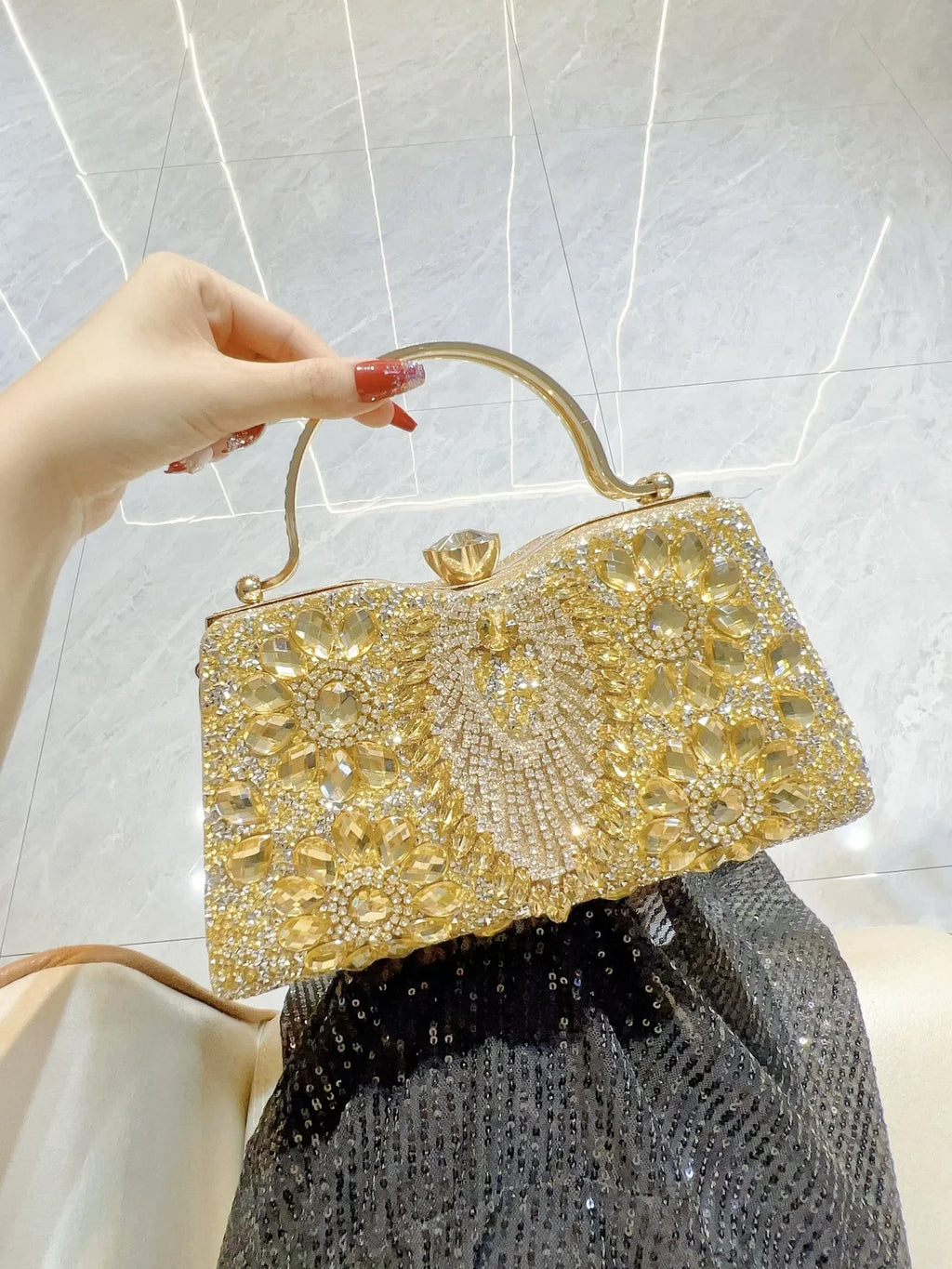 Rhinestone Women Evening Clutch Shiny Dinner Party Handbag Match For Dress Shoulder Crossbody Bag Cosmetic Phone Storage