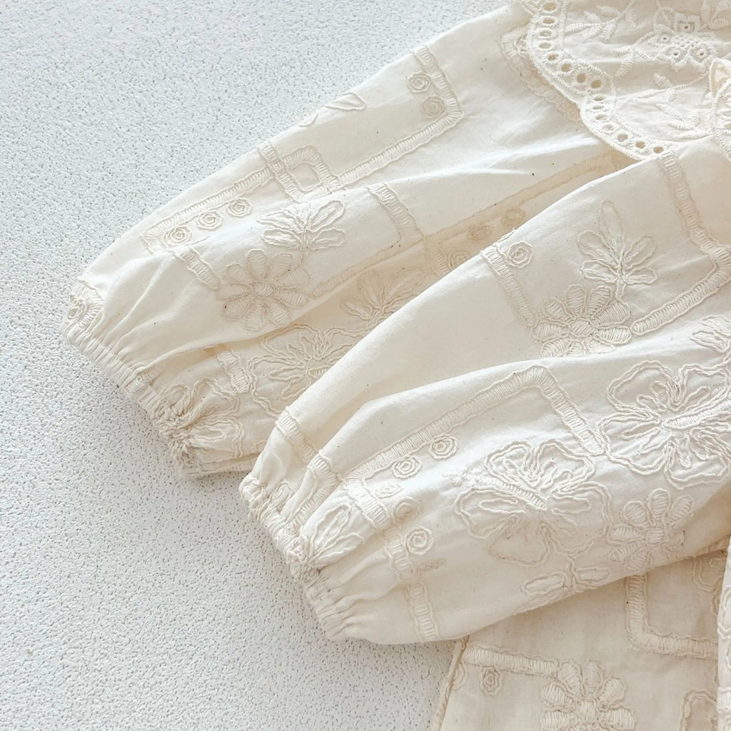 Autumn Newborn Infant Baby Girls Lace Lapel Romper Sister  Embroidery Dresses Muslin Rompers Kids Onepiece Fashion Baby Clothing