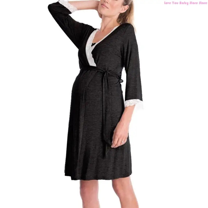 Pregnancy Clothes Cotton Maternity Robe Nightgown for Pregnant Women Lace Sleepwear Breathable Pajama Dress 195F