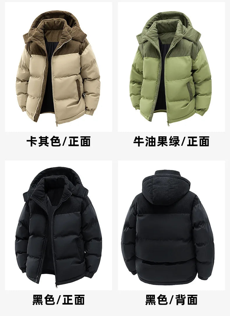 Custom LOGO cotton-padded clothes for men and women 2025 winter new thickened warm removable hooded cotton clothes couple jacket