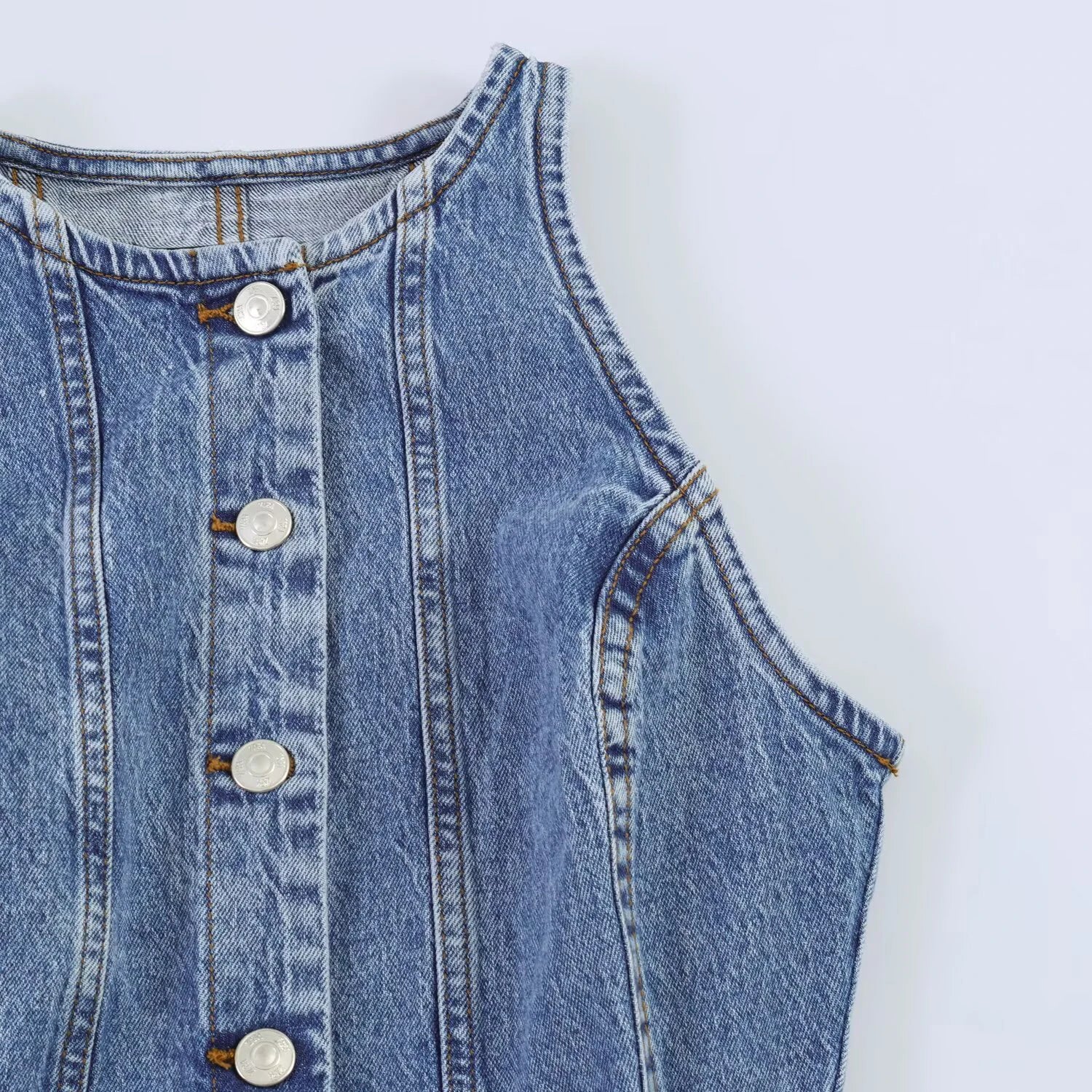 European and American style women's new 2026 fashionable temperament solid color sleeveless mini denim dress