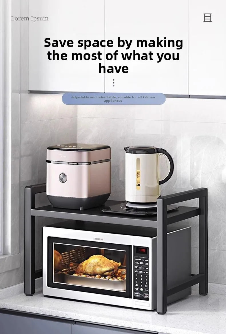 Expandable Kitchen Storage Rack Double Layer Microwave Oven Stand Countertop Holder for Rice Cooker Kitchen Organizer