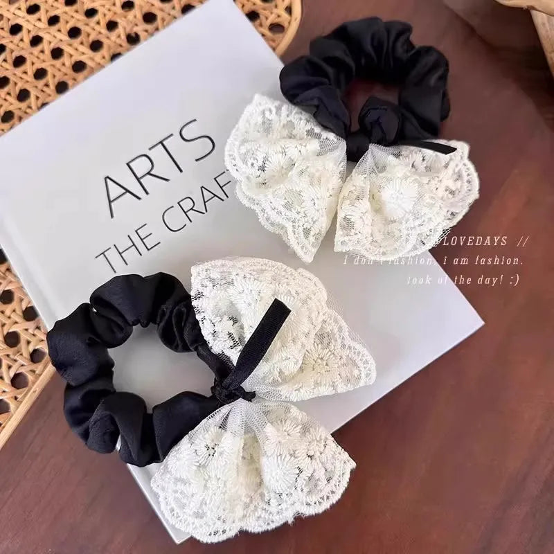 Elegant Lace Bow Hair Band For Women Girls Sweet Hair Ornament Scrunchie Hair Tie Rubber Band Hair Rope Fashion Hair Accessories