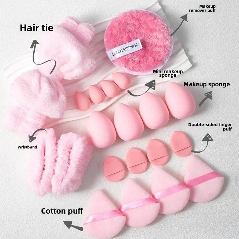 33Pcs Full Makeup Tool Kit, 13 Brushes + Sponges + Finger Puffs + Headband for Face Eye Makeup Daily Touch Ups Travel Kit