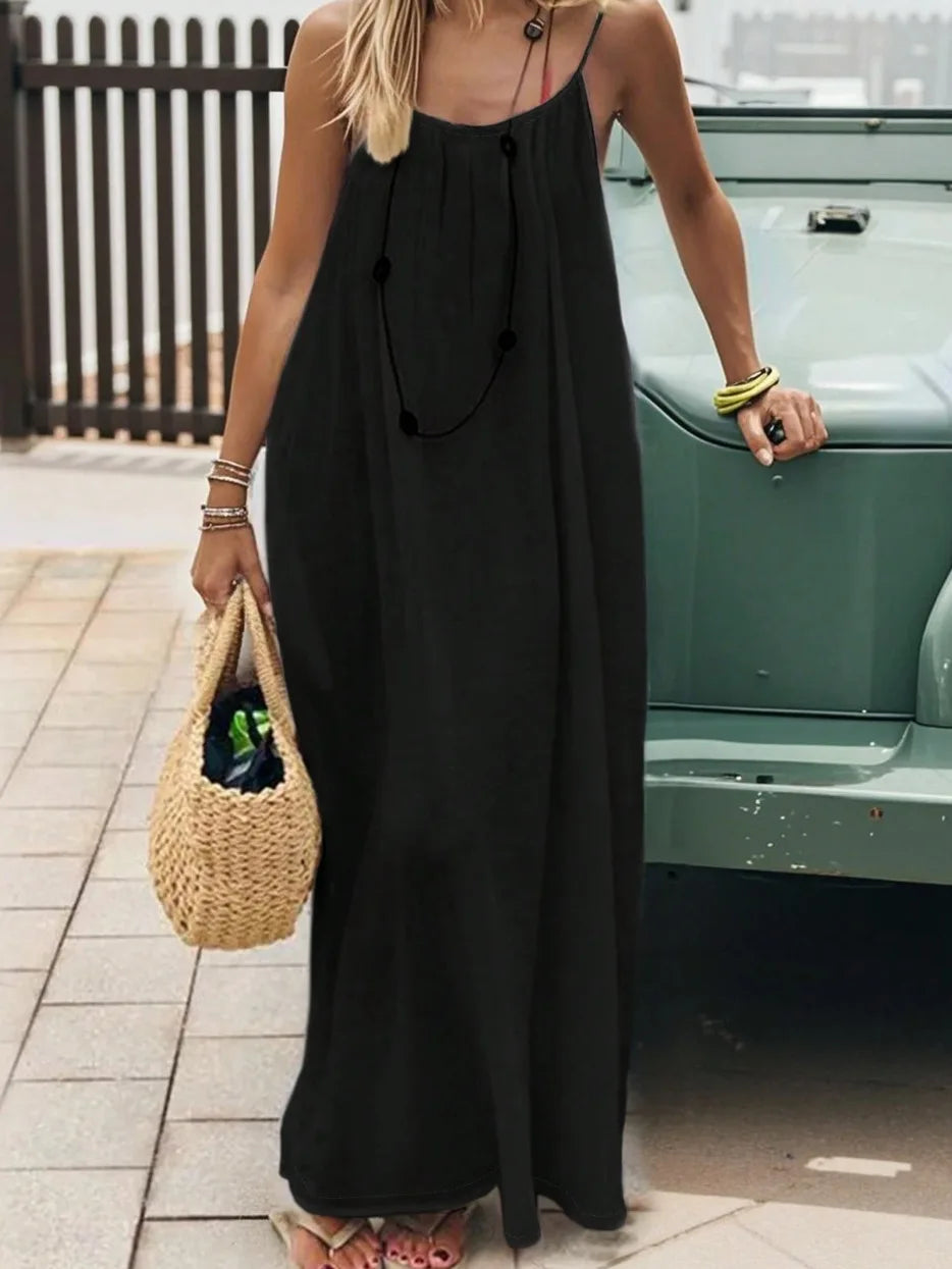 Women Backless Loose Sling Nightgown New Spaghetti Strap Home Wear Casual Lounge Dress