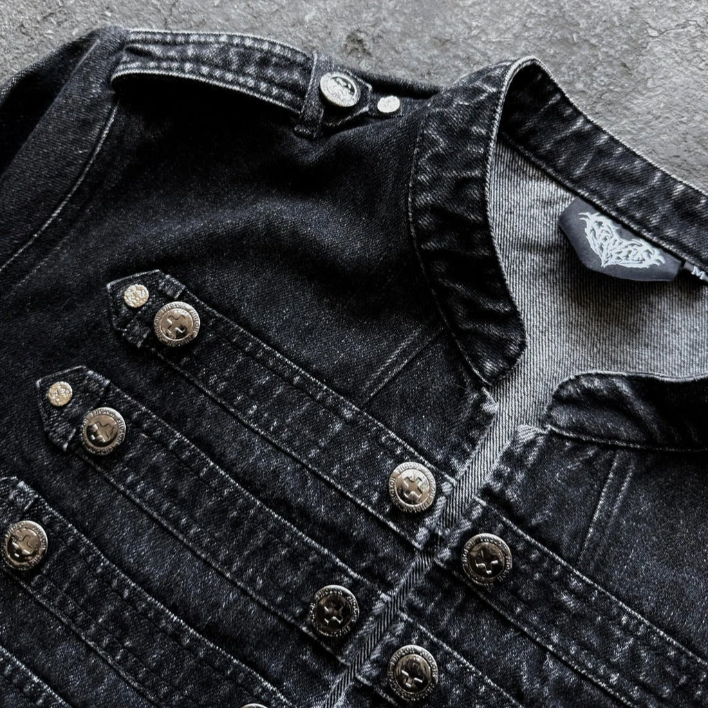 Gothic Motorcycle Denim Jacket Men American Retro Washed Multi Breasted Slim Fit Jacket Y2K High Street Unisex Punk Streetwear