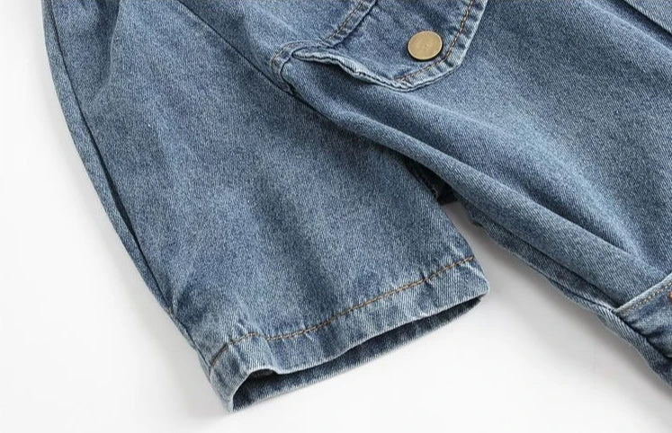 2026 Summer New Slimming Short Sleeve Midi Denim Dress Stylish Trendy Waist Cinching Women's Popular Wear