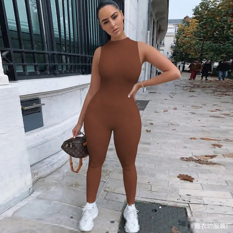 Pencil Jumpsuit for Women Full Seasons Casual Fitness Sporty Playsuit Sleeveless Slim Activewear All In One Jumpsuit Clothing