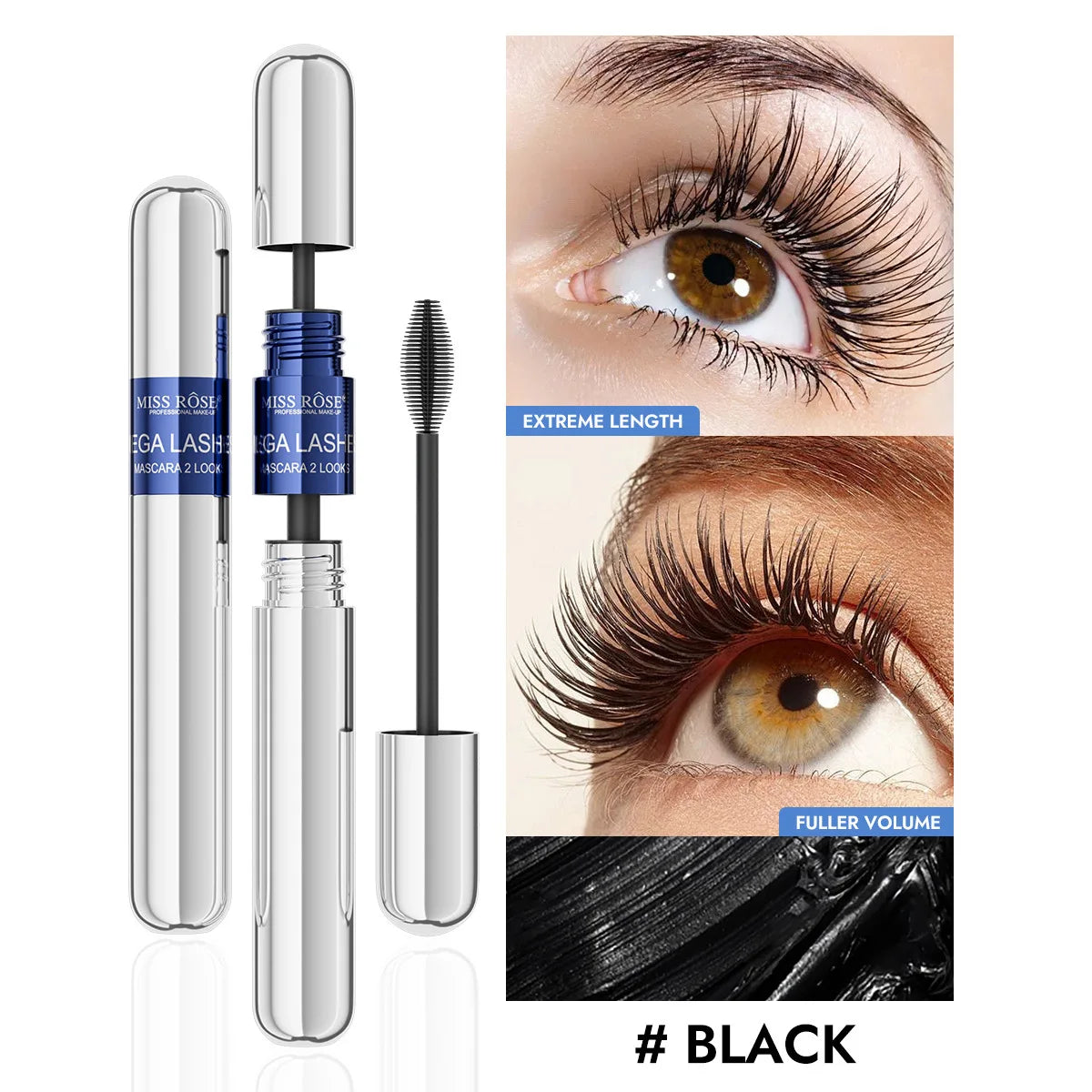 MISS ROSE Black Mascara Set, Big Brush Head Volumizing Lengthening Curling Mascara,Waterproof Eyelash Primer Eye Makeup Cosmetic
