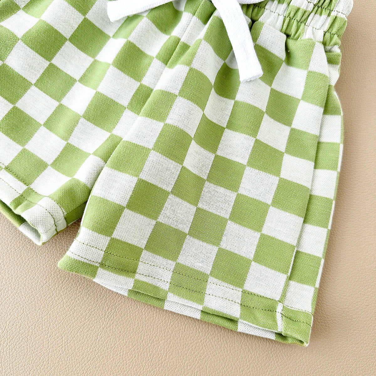 2PCS Kids Clothes Baby Boys Girls Solid Color Short Sleeve T-shirt Plaid Pattern Shorts Sets Baby Clothing Sets 0-3Y