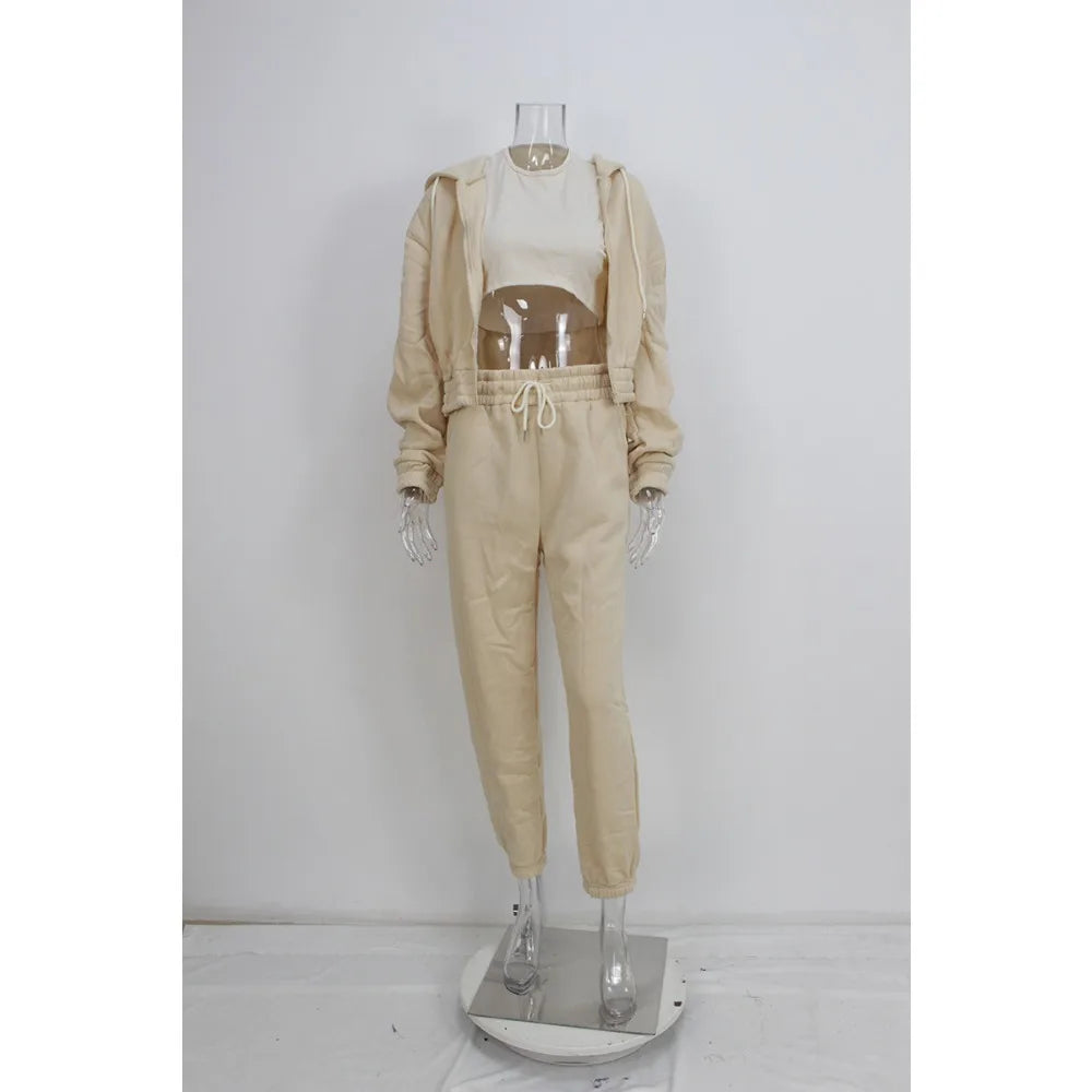 Women's Winter Hoodie Sweatshirt Casual Winter Outfit Three-piece Set Long Trousers for Cold Weather, Travel and Home Comfort