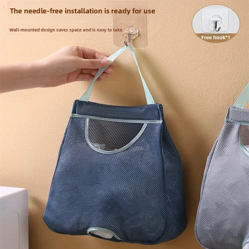 Kitchen Wall Mounted Garbage Bag Storage Bag, Hanging Plastic Bag Organizer With Hooks