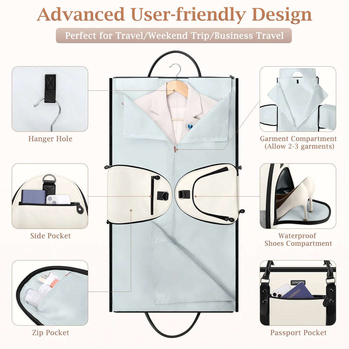 Travel Garment Bag, Convertible Garment Duffel Bags Combo with Shoe Compartment Toiletry Bag, Carry-On Weekend Overnight Bag for