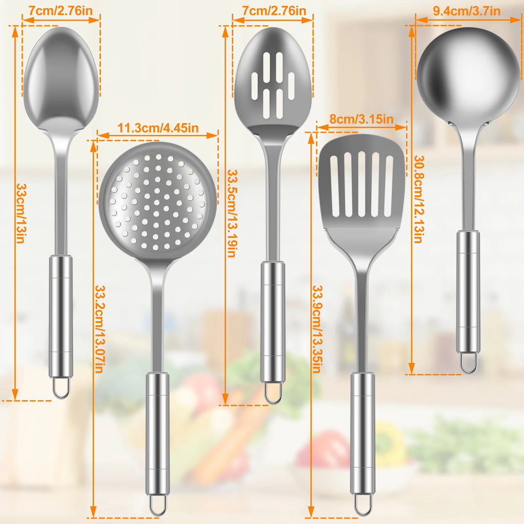 5/10Pcs Kitchen Cooking Utensils Set Durable Stainless Steel Cooking Tool Washable Spoons Spatula Utensils Kitchen Gadgets Tools
