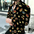 2026 New Men's Shirt Personalized Printed Long Sleeve Shirt Black Brown Contrasting Design Sense Shirt Street Trendy Men's Wear