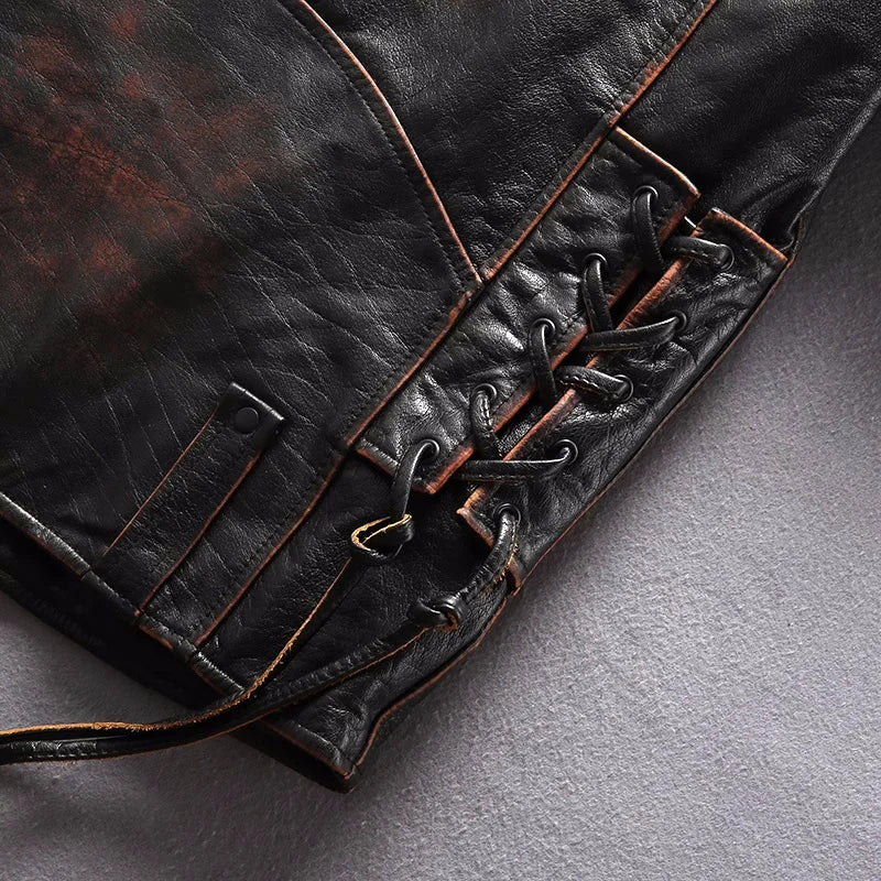 Vintage Black Winter Leather Jacket Men Retro Style Plus Size 5XK Natural Thick Cowhide Diagonal Zipper Genuine Leather Coat