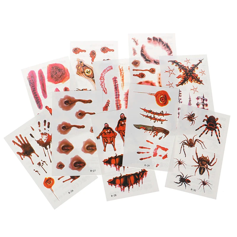 30 PCS Halloween Party Waterproof Temporary Tattoos Stickers For Women Men 3D Reality Vampire Blood Scar Design Tattoo Stickers