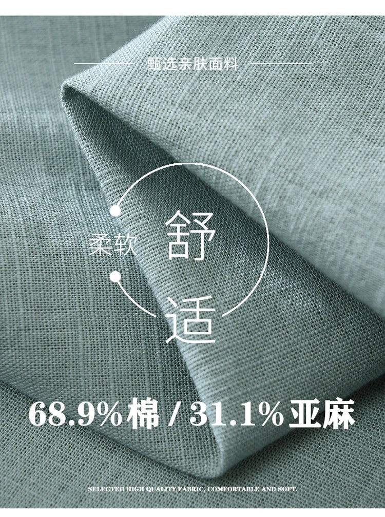 7369 Cotton Linen White Shirt for Men Good Quality Solid Color Simple Basic Long Sleeve Loose Casual Lapel Blouse Breathable Top