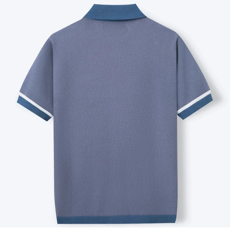 Summer Men Knitted Cardigan Polo Shirts Short Sleeve Striped Jacquarded Business Shirts American Retro Premium Quality Knitwear