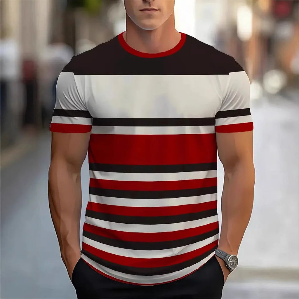 Striped 3D Print Quick-Dry Breathable Men Sport TShirt - Outdoor Leisure Fitness Harajuku Fashion Round-neck Short-Sleeved Shirt