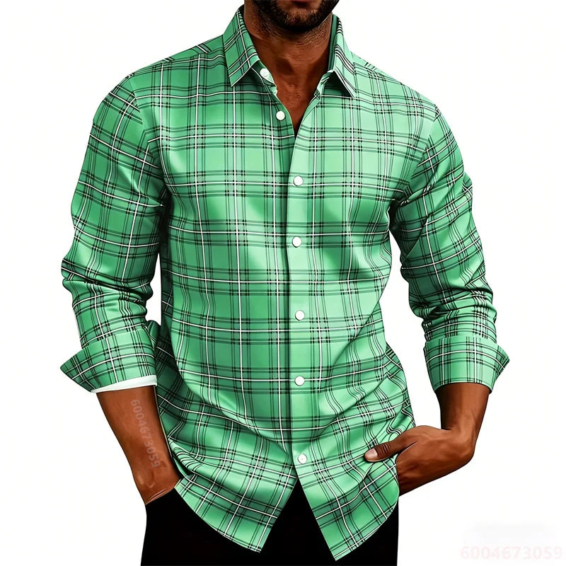 2026 New Men's Shirt Classic Plaid Long Sleeved Shirt Plaid Long Sleeved Formal Shirt Breathable and Comfortable XS-6XL Size