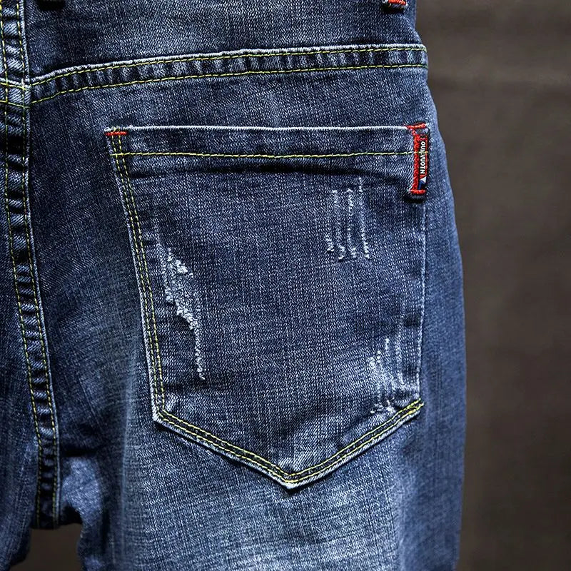 Elastic Fashion Jeans Men Ripped Vintage Slim Denim Pants Hip Hop Distressed Frayed Fashion Men's Clothing Pants