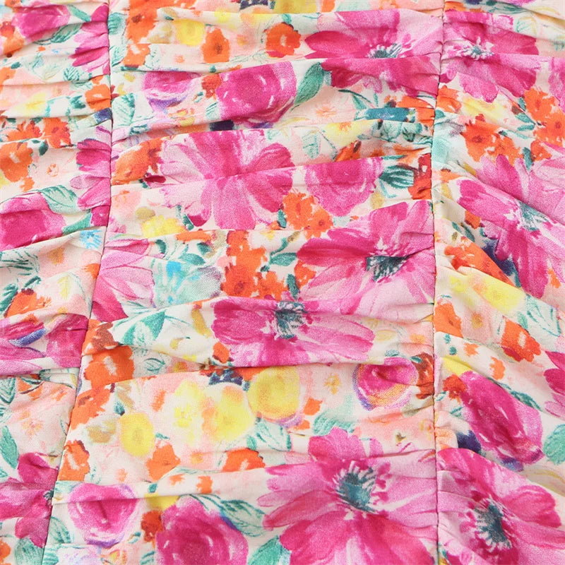 Women's Dress 2026 Summer Personalized Trendy Fashion Floral Print Pleated Charming Hot Sexy Focus Strap Backless Mini Dress