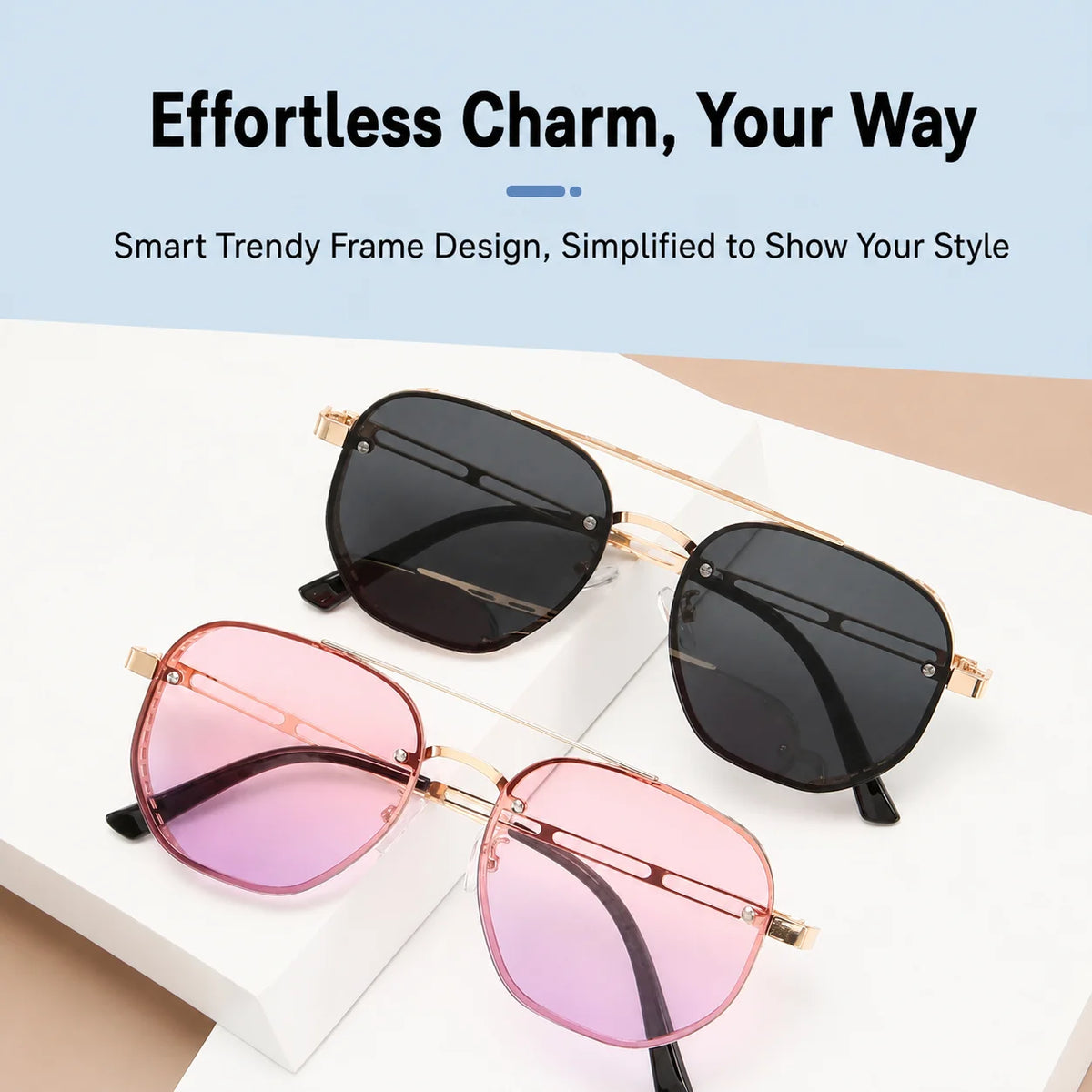 KLASSNUM Metal Frame Sunglasses Korean Oversized Sun Glasses Full Rim Eyeglasses Retro For Outdoor Driving Adult Women Goggle