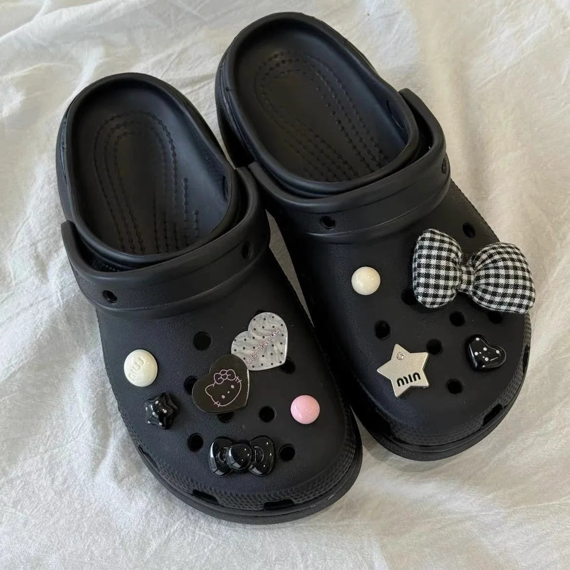 Sophisticated Black Hello Kitty Shoe Charms Cute Detachable DIY Accessories for Clogs Sandals Christmas Holiday Gifts Women Girl