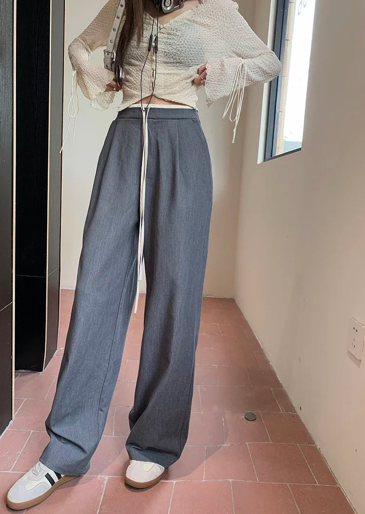 Elastic Waist Drawstring Loose Slim Casual Versatile Trousers 2026 Autumn New High Waist Women Wide Leg Suit Pants