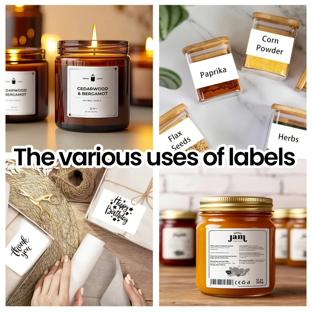 Glossy Thermal Sticker Labels, 4 Rolls Oil Resistant Scratch Resistant Multi-purpose White Label Tape Fit for All Kinds of Label