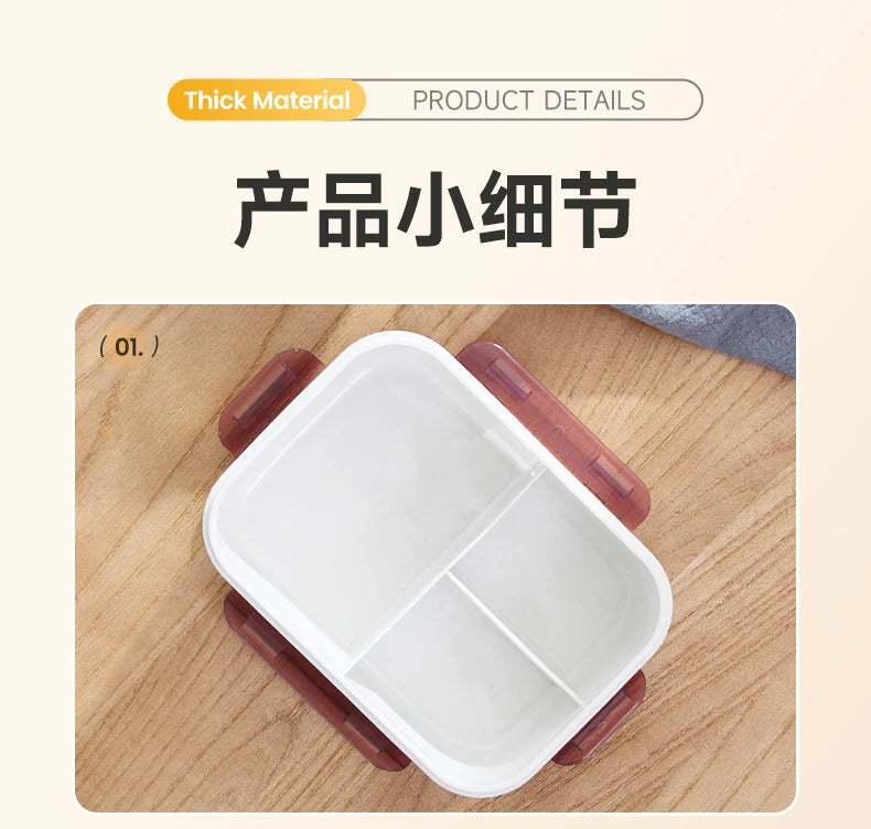 Microwavable Plastic Crisper Lunch Box Multi-compartment Bento Box Portable Food Storage Containers Office Student LeakProof Box