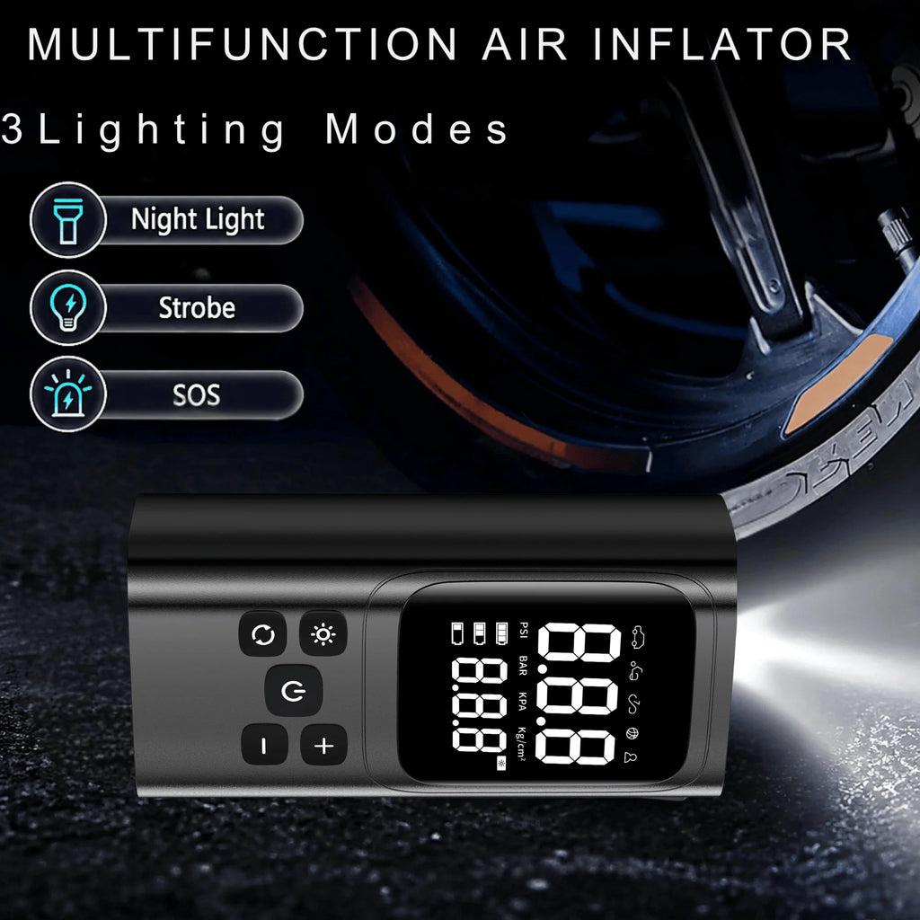 Portable Tire Inflator Air Compressor Electric Air Pump with Digital Pressure Display for Car Bike Motorcycle Ball Inflatables Compact Air Compressor for Home Travel Emergency Use