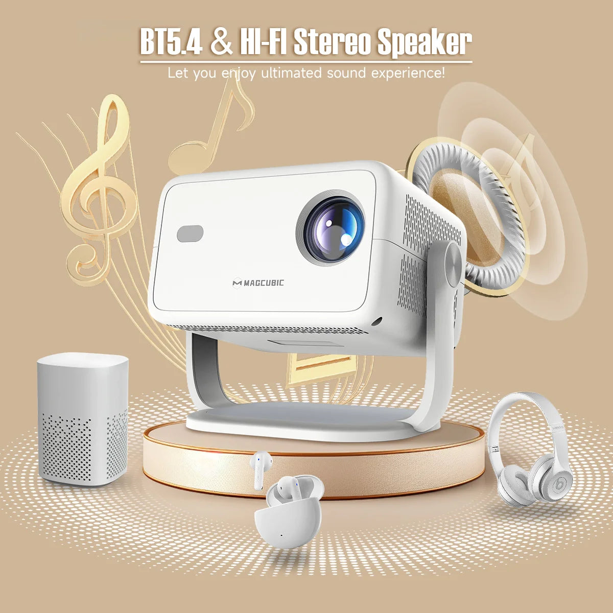 Magcubic L018 650ANSI 1080P Native Projector, 360° Rotation, Auto Focus & 6D Keystone, Android 14 WiFi6 BT5.4 8K Decoding Portable