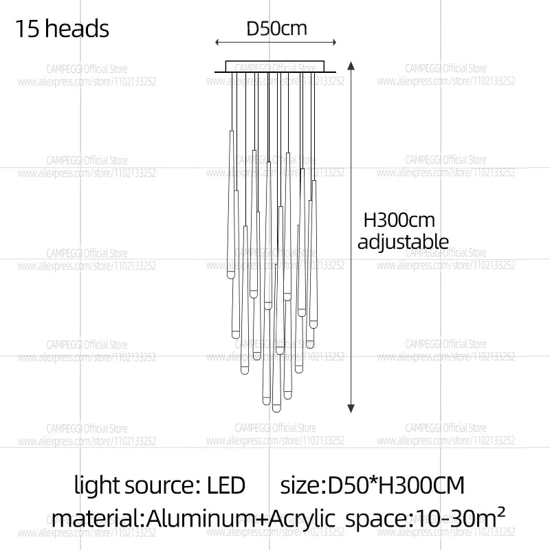 Modern LED Living Room Long Pendent Lamp Attic Light Indoor Lighting Villa Staircase Chandelier Dining Room Ceiling Lamp