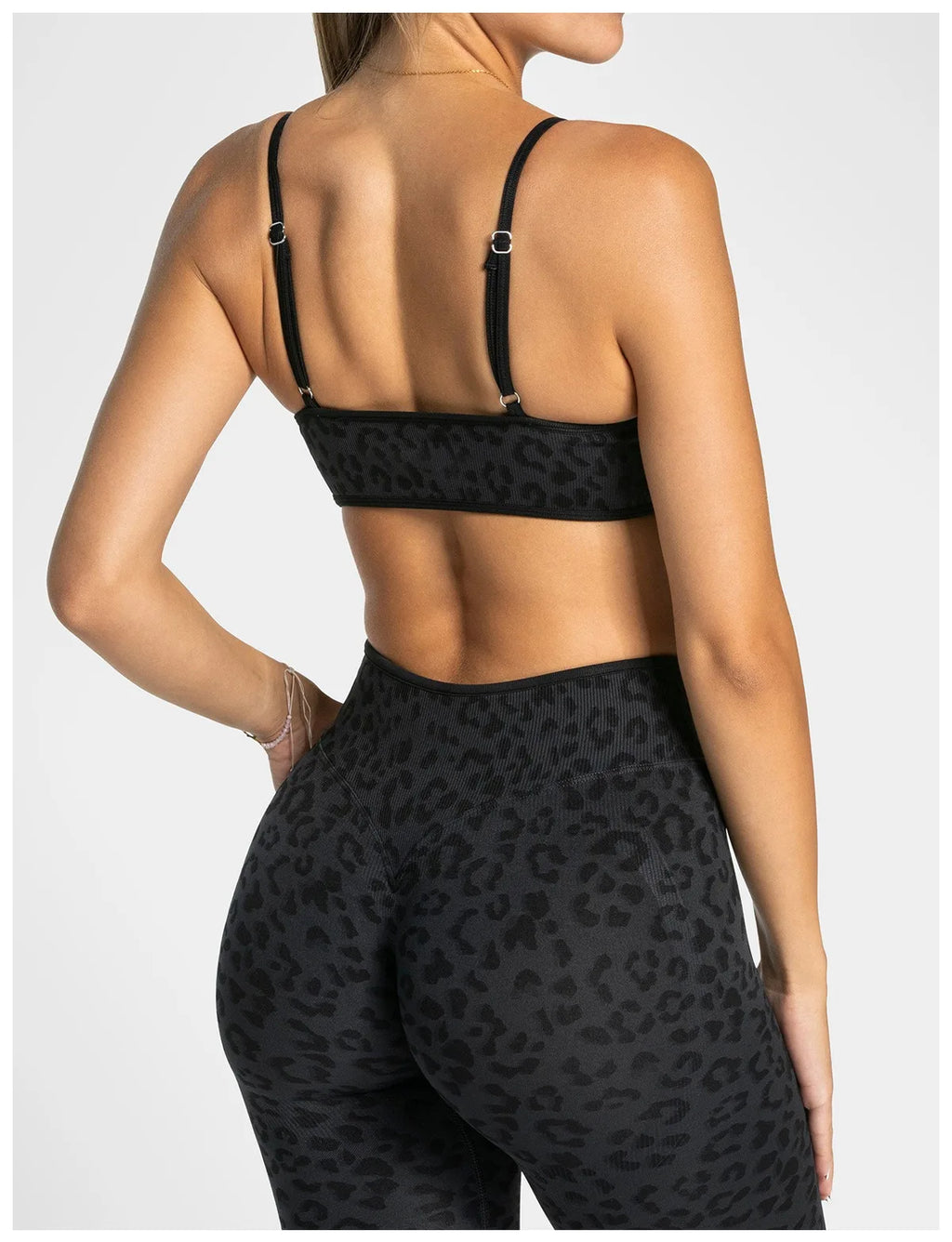 NO LOGO Women leopard print yoga fitness suit, contrasting edge sports bra high waisted leggings running cycling headband