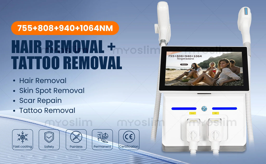 Myoslim 2In1 FAC 10Bars Diode 808 Lase Hair Removal Machin Picosecond Tattoo Removal Machine 4Wavelength Skin Rejuvenation