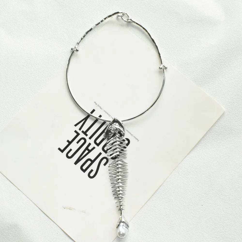 Novelty Design Alloy Big Fish Bone Pendant Choker Necklace For Women Fashion Jewelry Exaggerated Brand Show Statement Necklace