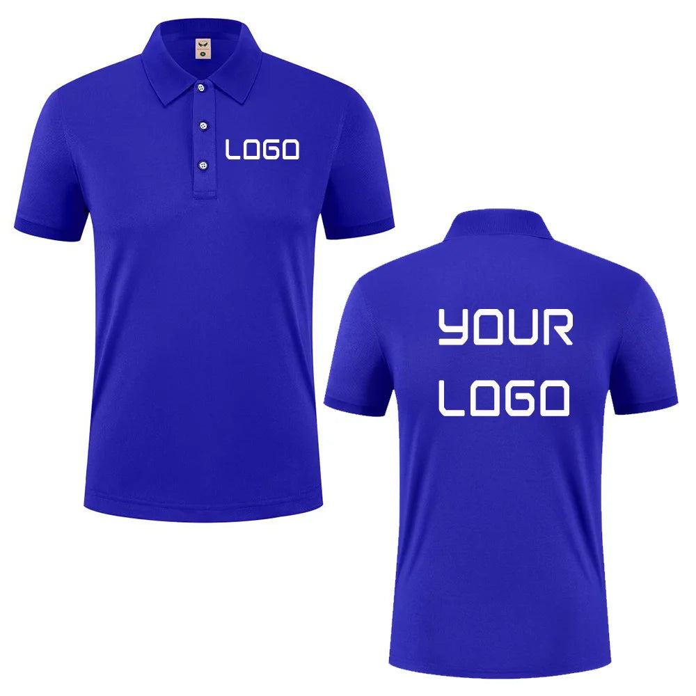 Summer casual polo shirt with custom logo print text image design, breathable workwear short sleeves, polo shirt for men women