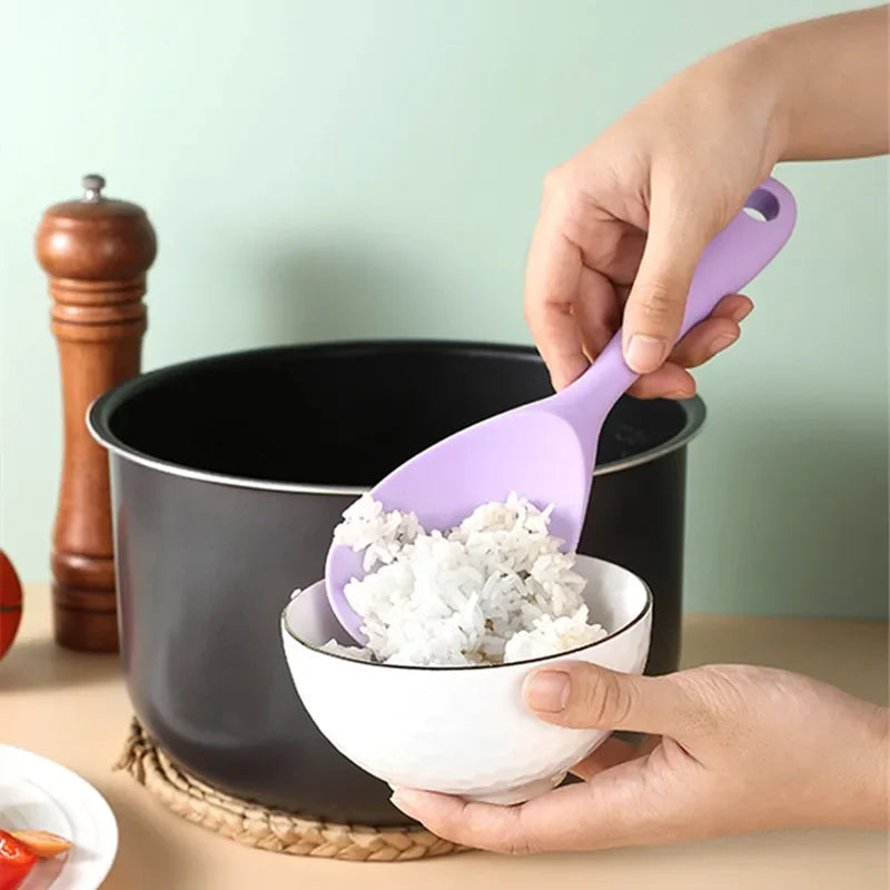 1Pcs Silicone Spoon Non-stick Cooking Spoon Anti-scalding Pot Rice High-temperature-resistant Spoon Durable Kitchen Gadgets